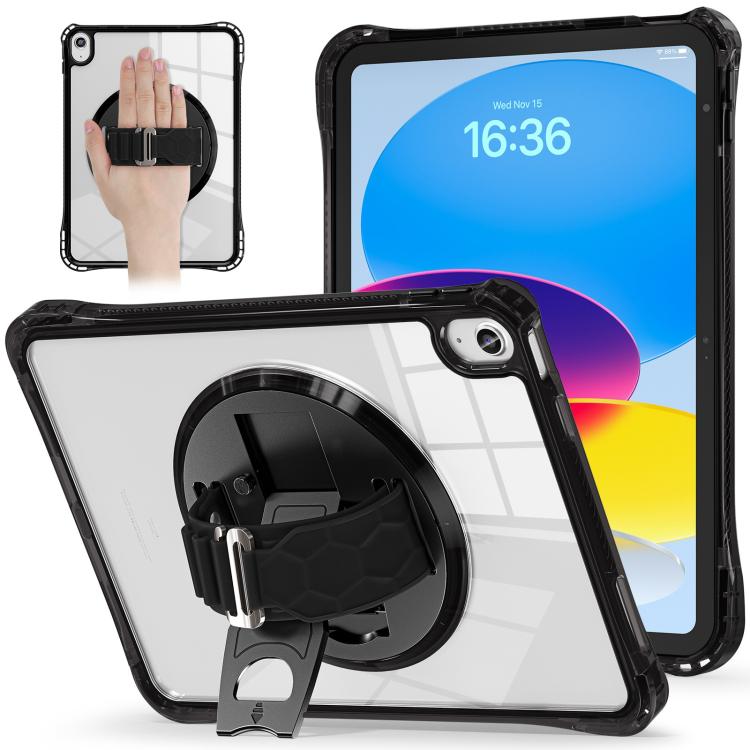 For iPad 2025 / 2022 Rotation Grip Holder TPU Hybrid Clear PC Tablet Case