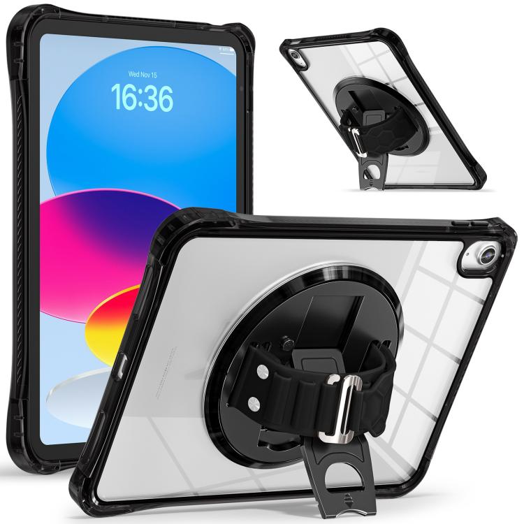 For iPad 2025 / 2022 Rotation Grip Holder TPU Hybrid Clear PC Tablet Case
