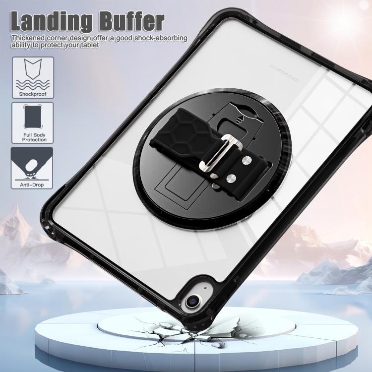 For iPad 2025 / 2022 Rotation Grip Holder TPU Hybrid Clear PC Tablet Case