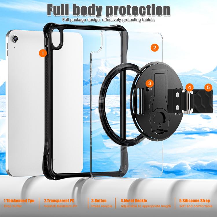 For iPad 2025 / 2022 Rotation Grip Holder TPU Hybrid Clear PC Tablet Case