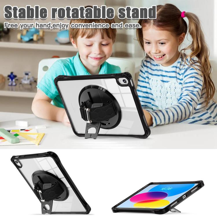 For iPad 2025 / 2022 Rotation Grip Holder TPU Hybrid Clear PC Tablet Case
