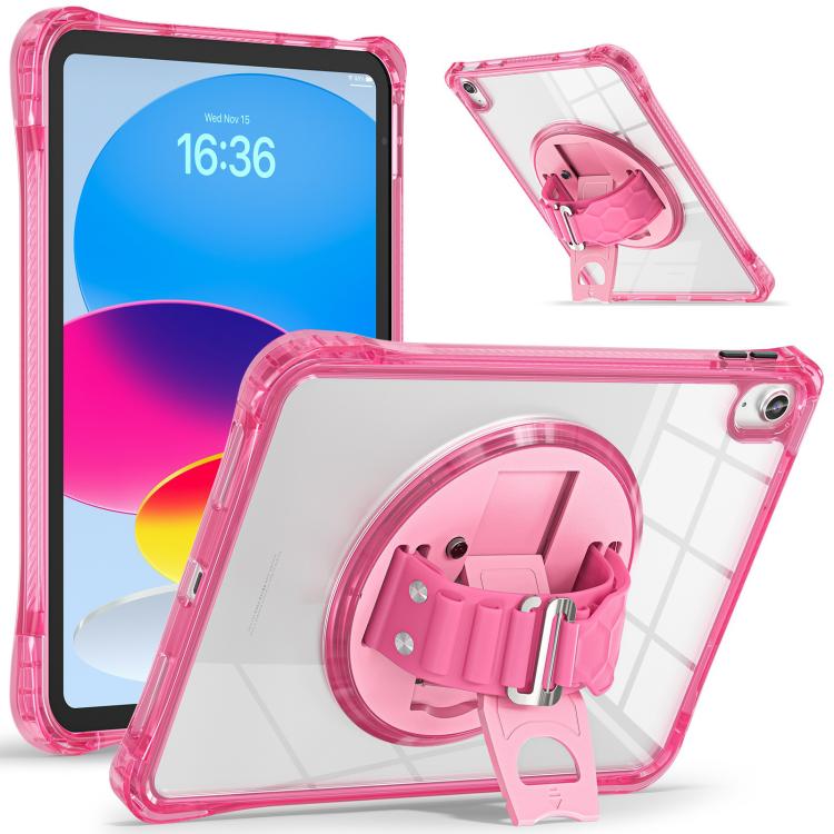 For iPad 2025 / 2022 Rotation Grip Holder TPU Hybrid Clear PC Tablet Case