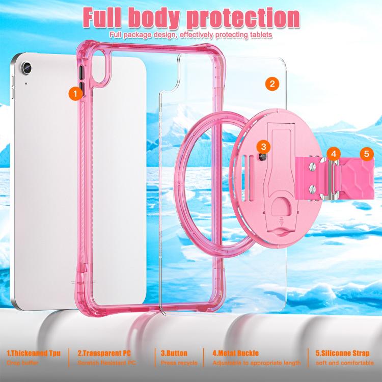 For iPad 2025 / 2022 Rotation Grip Holder TPU Hybrid Clear PC Tablet Case