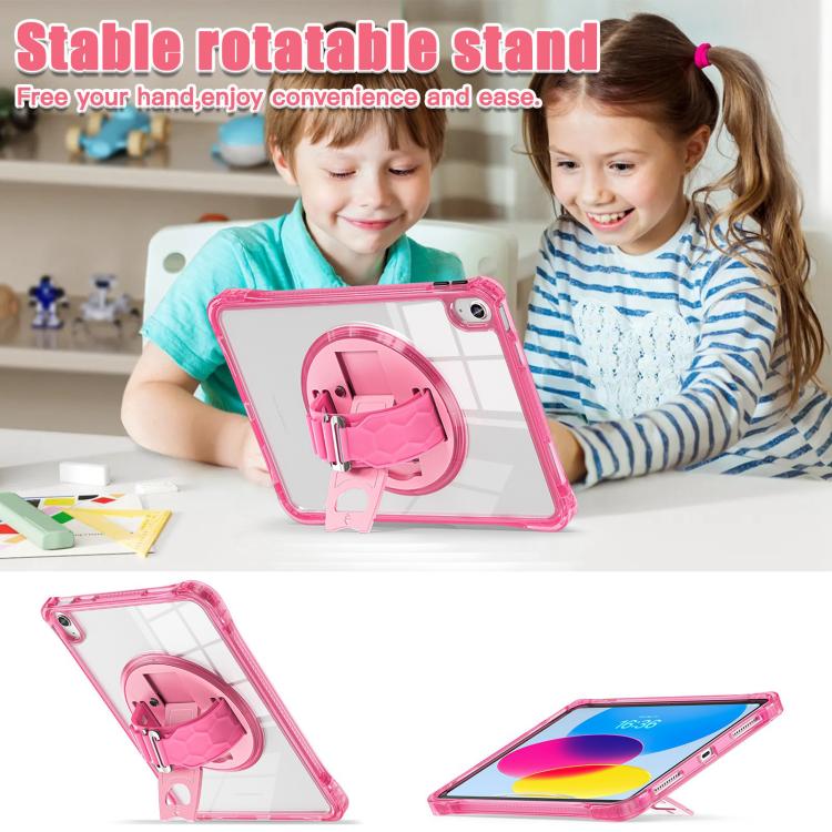 For iPad 2025 / 2022 Rotation Grip Holder TPU Hybrid Clear PC Tablet Case