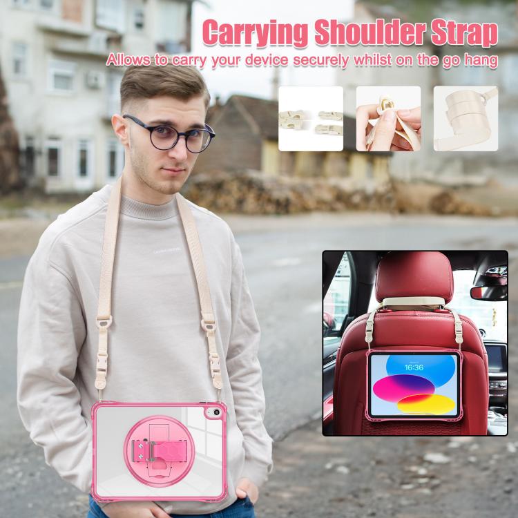 For iPad 2025 / 2022 Rotation Grip Holder TPU Hybrid Clear PC Tablet Case