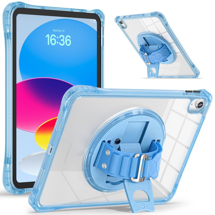 For iPad 2025 / 2022 Rotation Grip Holder TPU Hybrid Clear PC Tablet Case