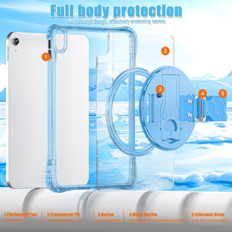 For iPad 2025 / 2022 Rotation Grip Holder TPU Hybrid Clear PC Tablet Case