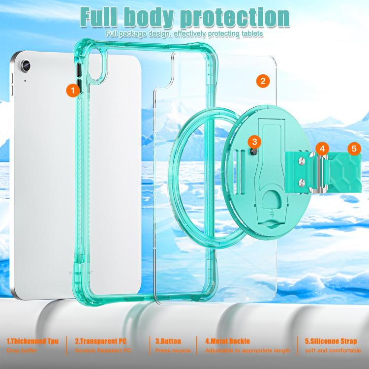 For iPad 2025 / 2022 Rotation Grip Holder TPU Hybrid Clear PC Tablet Case