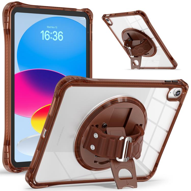 For iPad 2025 / 2022 Rotation Grip Holder TPU Hybrid Clear PC Tablet Case