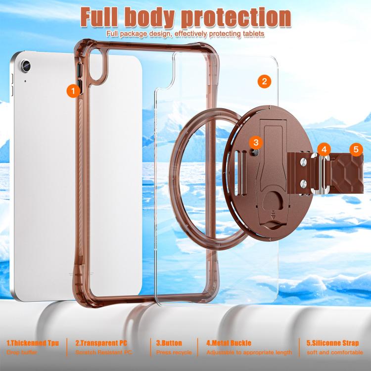 For iPad 2025 / 2022 Rotation Grip Holder TPU Hybrid Clear PC Tablet Case
