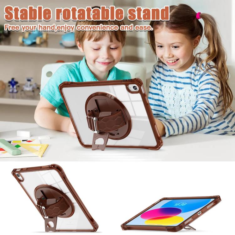 For iPad 2025 / 2022 Rotation Grip Holder TPU Hybrid Clear PC Tablet Case