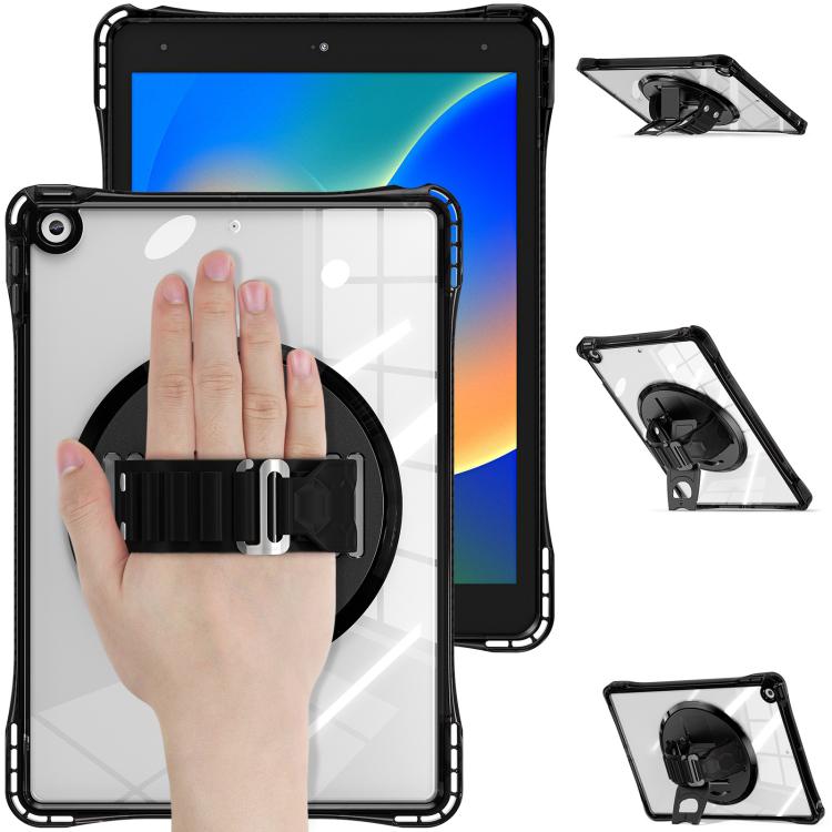 For iPad 10.2 2021 / 2020 / 2019 Rotation Grip Holder TPU Hybrid Clear PC Tablet Case