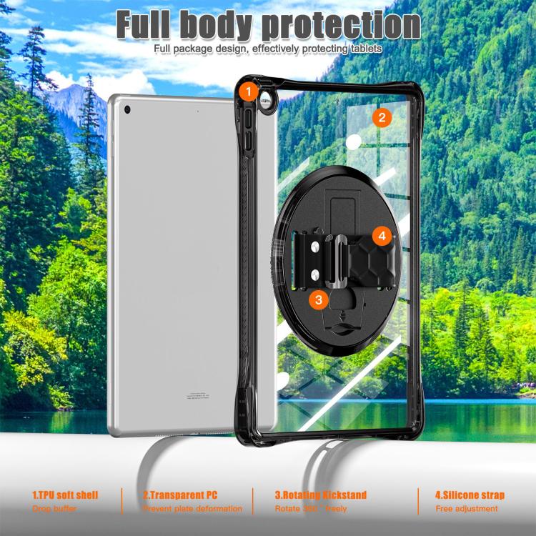For iPad 10.2 2021 / 2020 / 2019 Rotation Grip Holder TPU Hybrid Clear PC Tablet Case