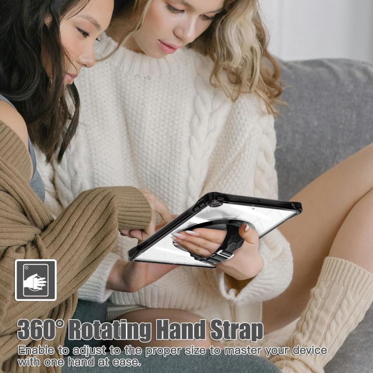 For iPad 10.2 2021 / 2020 / 2019 Rotation Grip Holder TPU Hybrid Clear PC Tablet Case