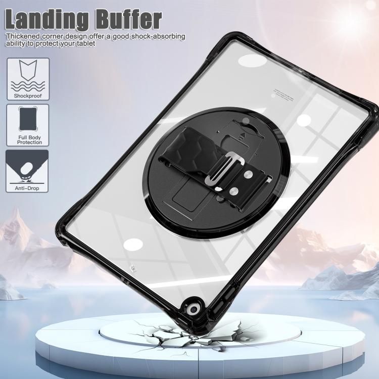 For iPad 10.2 2021 / 2020 / 2019 Rotation Grip Holder TPU Hybrid Clear PC Tablet Case