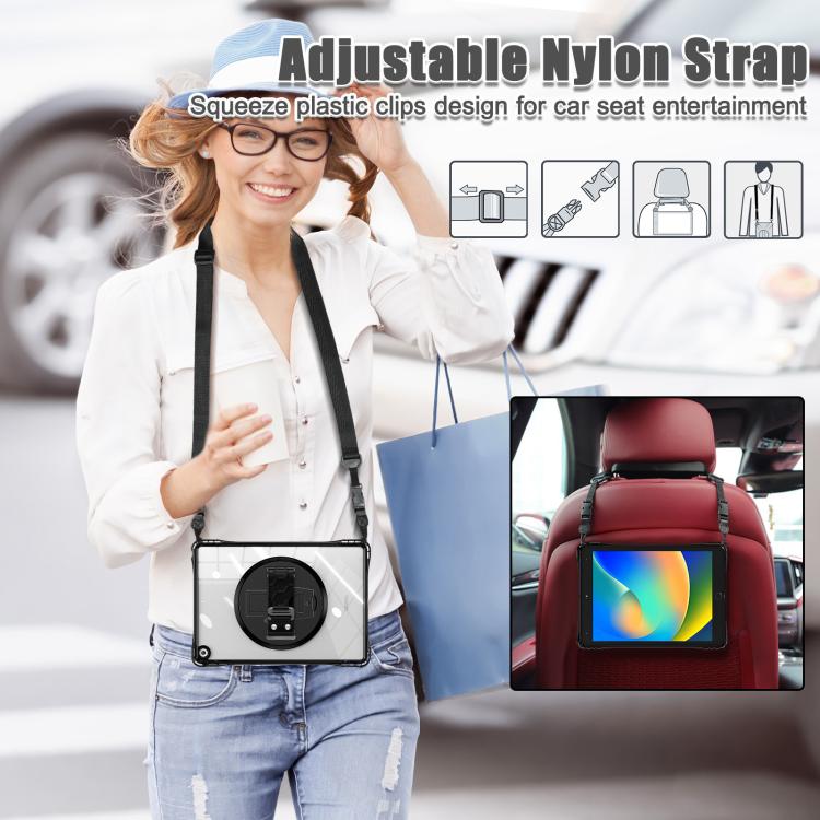 For iPad 10.2 2021 / 2020 / 2019 Rotation Grip Holder TPU Hybrid Clear PC Tablet Case