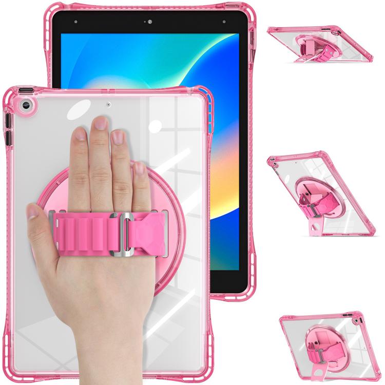 For iPad 10.2 2021 / 2020 / 2019 Rotation Grip Holder TPU Hybrid Clear PC Tablet Case