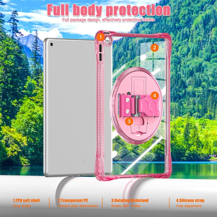 For iPad 10.2 2021 / 2020 / 2019 Rotation Grip Holder TPU Hybrid Clear PC Tablet Case