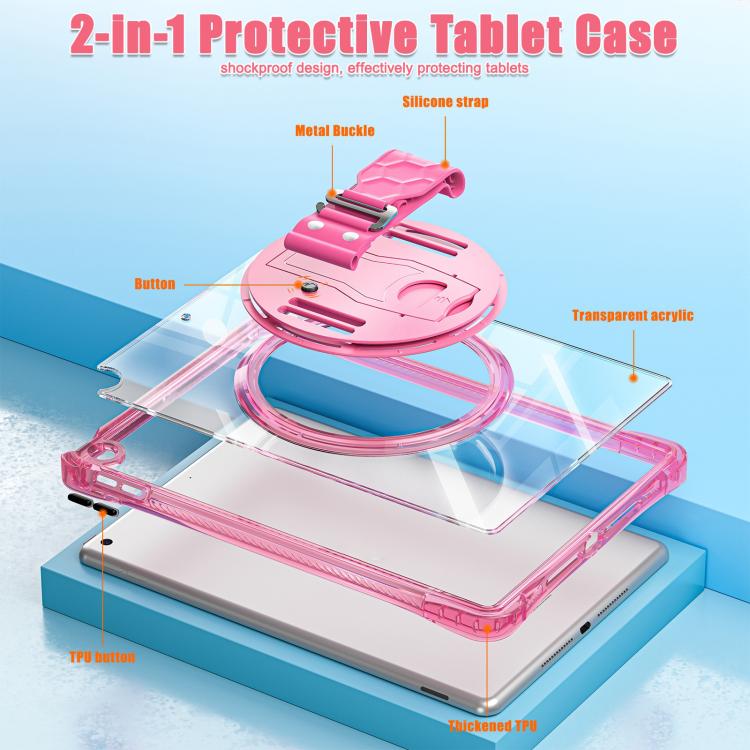 For iPad 10.2 2021 / 2020 / 2019 Rotation Grip Holder TPU Hybrid Clear PC Tablet Case