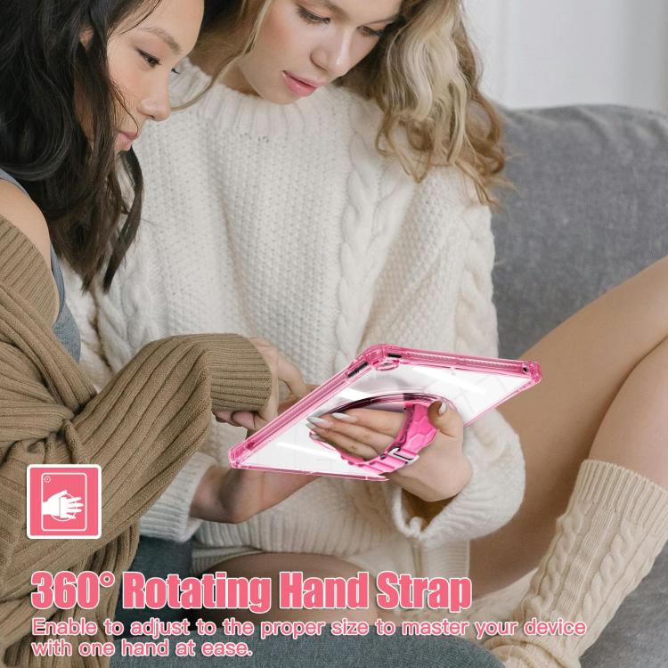 For iPad 10.2 2021 / 2020 / 2019 Rotation Grip Holder TPU Hybrid Clear PC Tablet Case