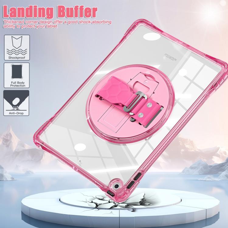 For iPad 10.2 2021 / 2020 / 2019 Rotation Grip Holder TPU Hybrid Clear PC Tablet Case