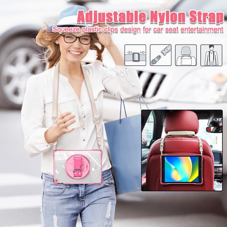 For iPad 10.2 2021 / 2020 / 2019 Rotation Grip Holder TPU Hybrid Clear PC Tablet Case