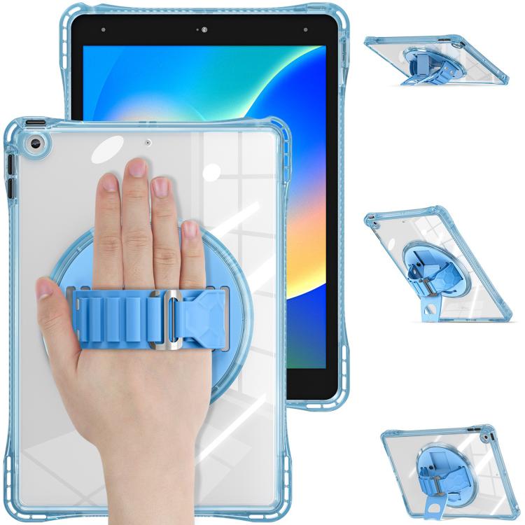 For iPad 10.2 2021 / 2020 / 2019 Rotation Grip Holder TPU Hybrid Clear PC Tablet Case