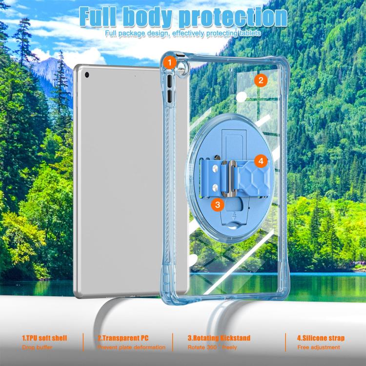 For iPad 10.2 2021 / 2020 / 2019 Rotation Grip Holder TPU Hybrid Clear PC Tablet Case