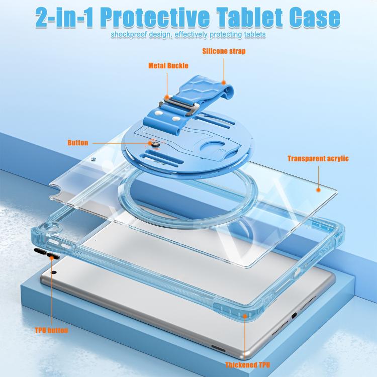 For iPad 10.2 2021 / 2020 / 2019 Rotation Grip Holder TPU Hybrid Clear PC Tablet Case