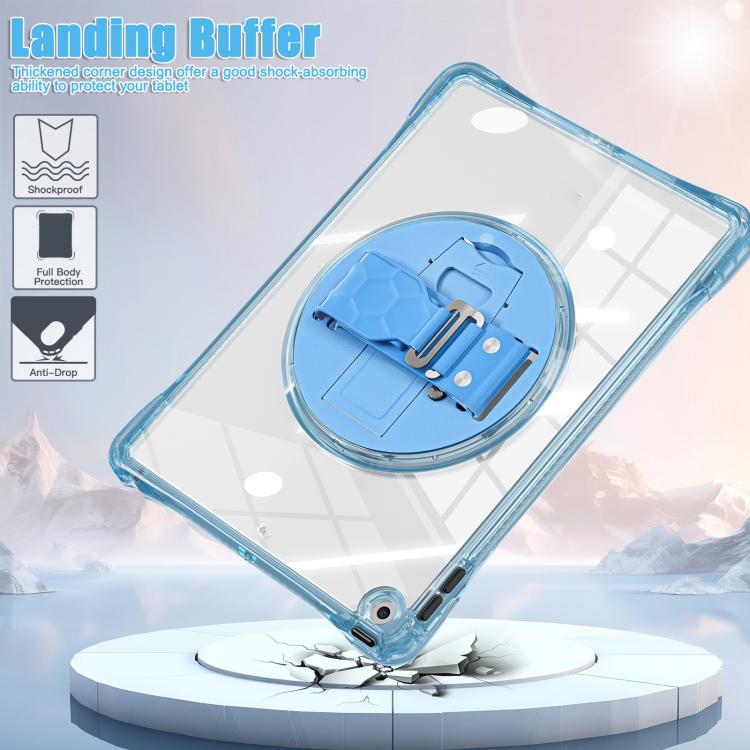 For iPad 10.2 2021 / 2020 / 2019 Rotation Grip Holder TPU Hybrid Clear PC Tablet Case