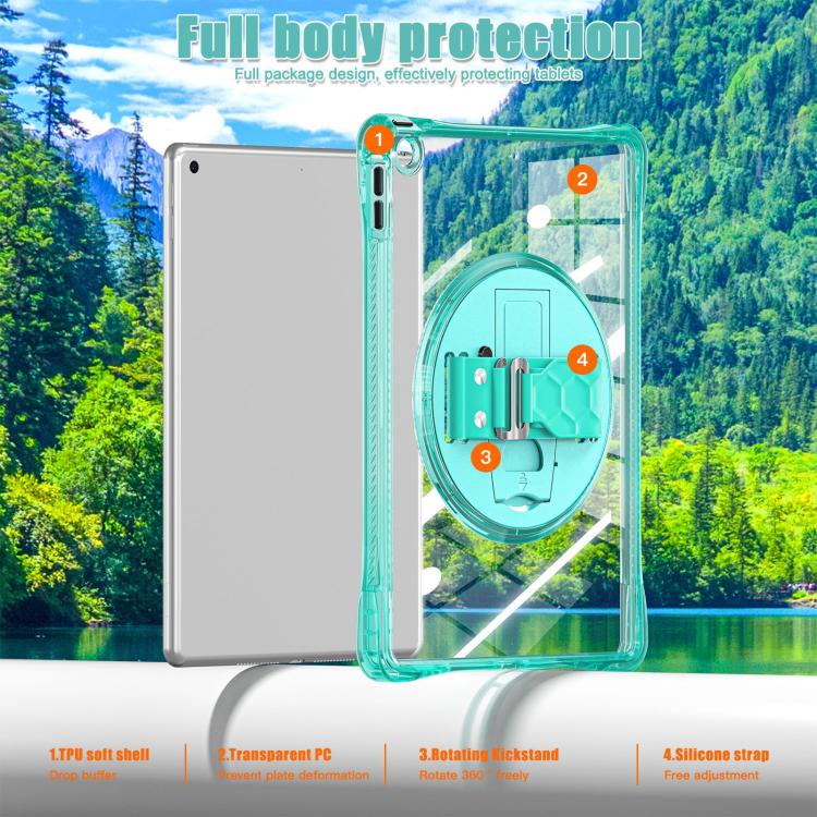 For iPad 10.2 2021 / 2020 / 2019 Rotation Grip Holder TPU Hybrid Clear PC Tablet Case