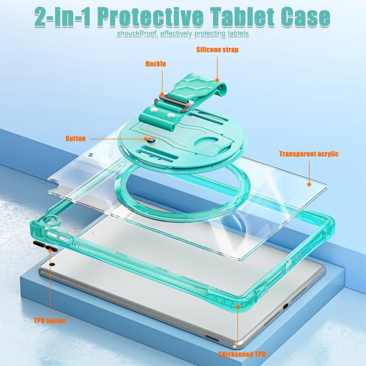 For iPad 10.2 2021 / 2020 / 2019 Rotation Grip Holder TPU Hybrid Clear PC Tablet Case