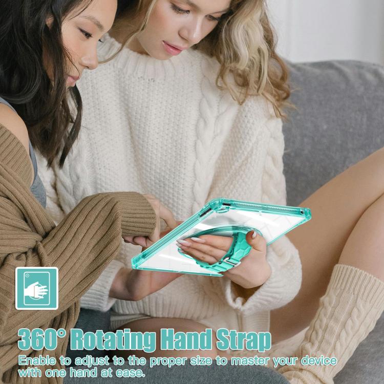 For iPad 10.2 2021 / 2020 / 2019 Rotation Grip Holder TPU Hybrid Clear PC Tablet Case
