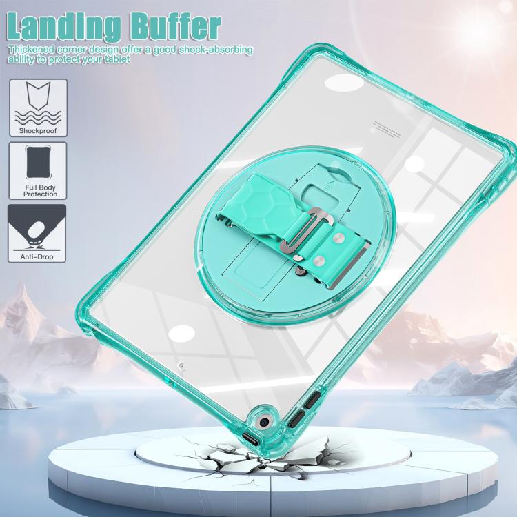 For iPad 10.2 2021 / 2020 / 2019 Rotation Grip Holder TPU Hybrid Clear PC Tablet Case