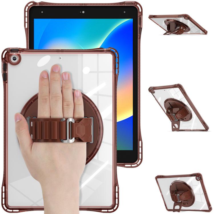 For iPad 10.2 2021 / 2020 / 2019 Rotation Grip Holder TPU Hybrid Clear PC Tablet Case