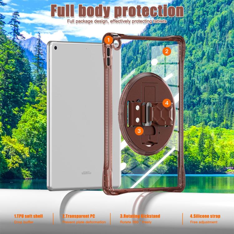 For iPad 10.2 2021 / 2020 / 2019 Rotation Grip Holder TPU Hybrid Clear PC Tablet Case