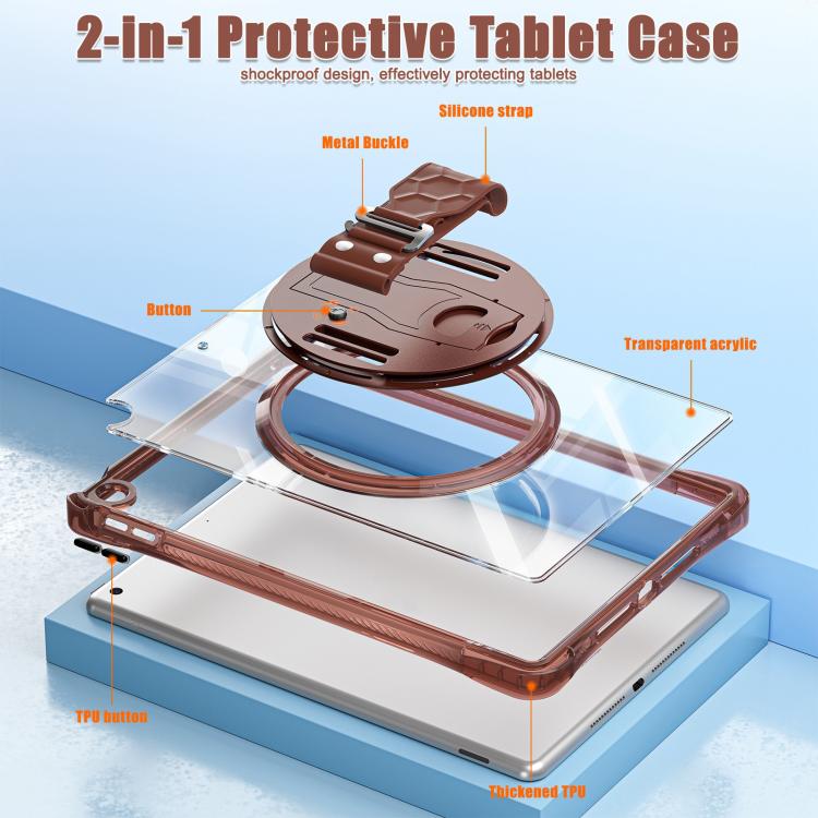 For iPad 10.2 2021 / 2020 / 2019 Rotation Grip Holder TPU Hybrid Clear PC Tablet Case