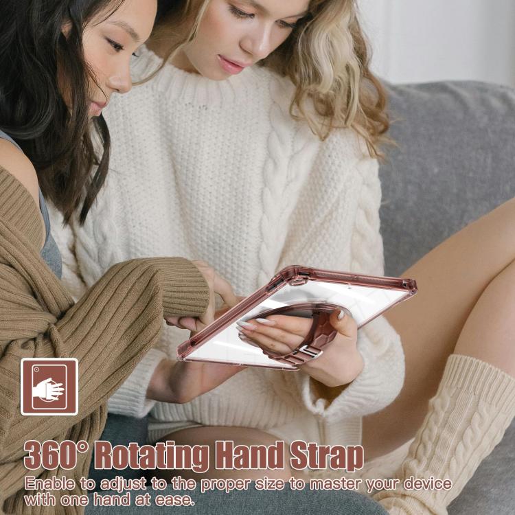 For iPad 10.2 2021 / 2020 / 2019 Rotation Grip Holder TPU Hybrid Clear PC Tablet Case