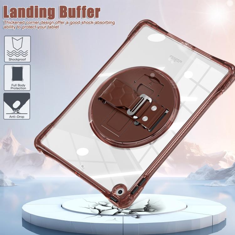 For iPad 10.2 2021 / 2020 / 2019 Rotation Grip Holder TPU Hybrid Clear PC Tablet Case