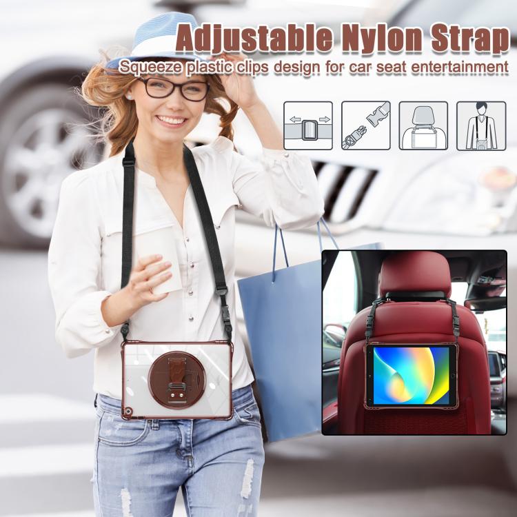 For iPad 10.2 2021 / 2020 / 2019 Rotation Grip Holder TPU Hybrid Clear PC Tablet Case