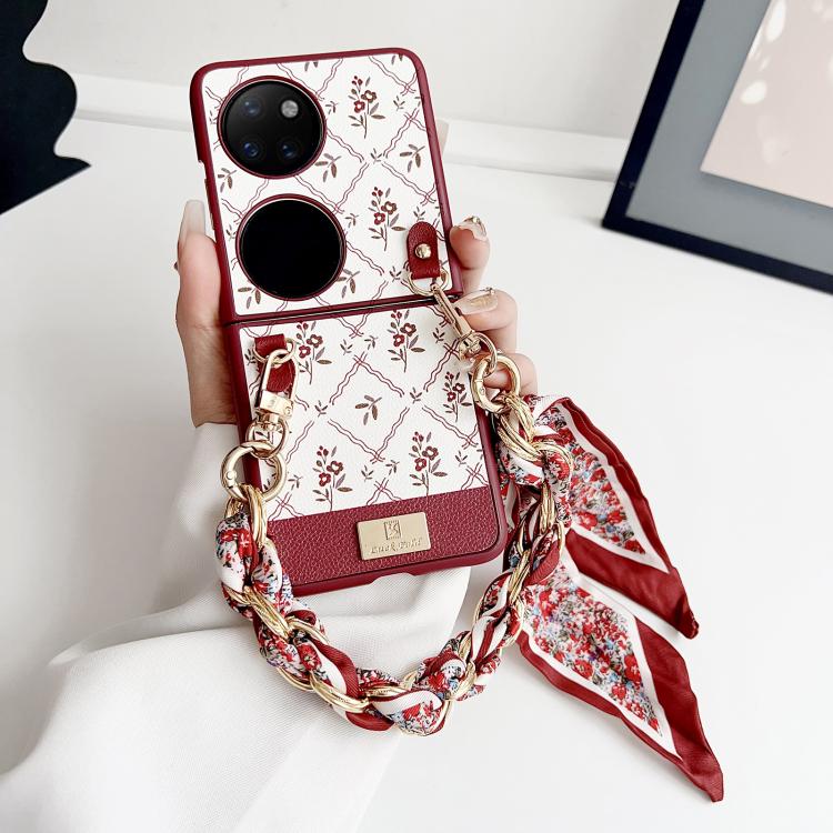 For Huawei P50 Pocket Luck Flower Pattern TPU Phone Case With Strap