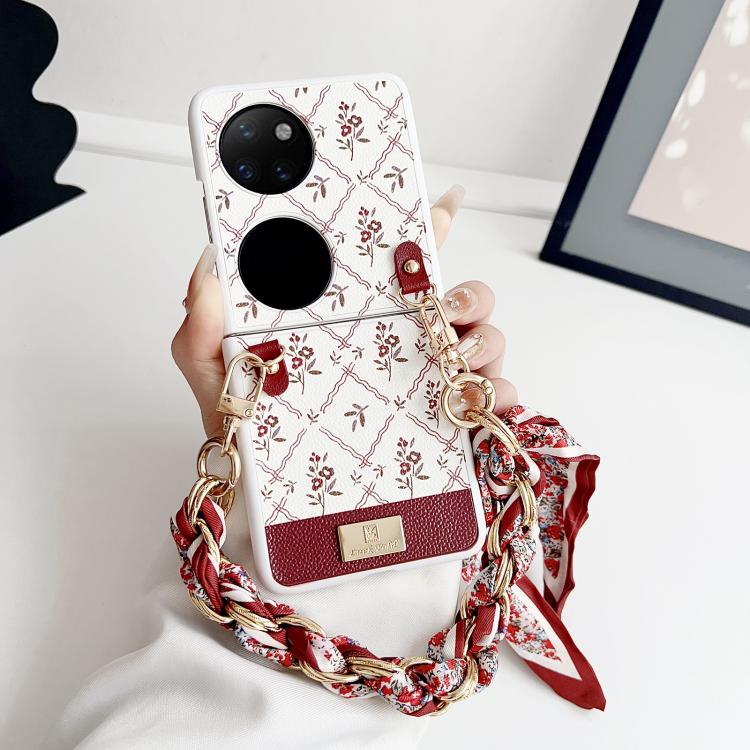 For Huawei P50 Pocket Luck Flower Pattern TPU Phone Case With Strap