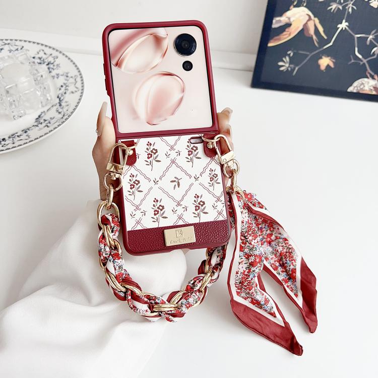 For Honor Magic V Flip Luck Flower Pattern TPU Phone Case With Strap