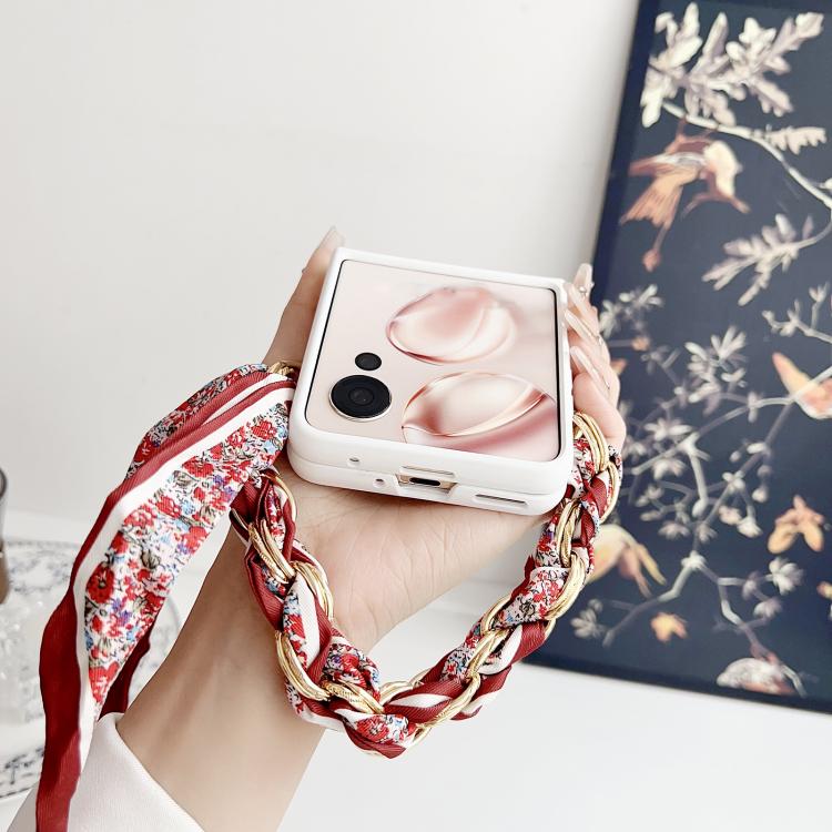 For Honor Magic V Flip Luck Flower Pattern TPU Phone Case With Strap