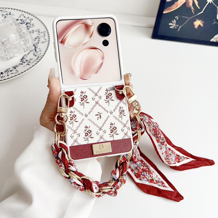For Honor Magic V Flip Luck Flower Pattern TPU Phone Case With Strap