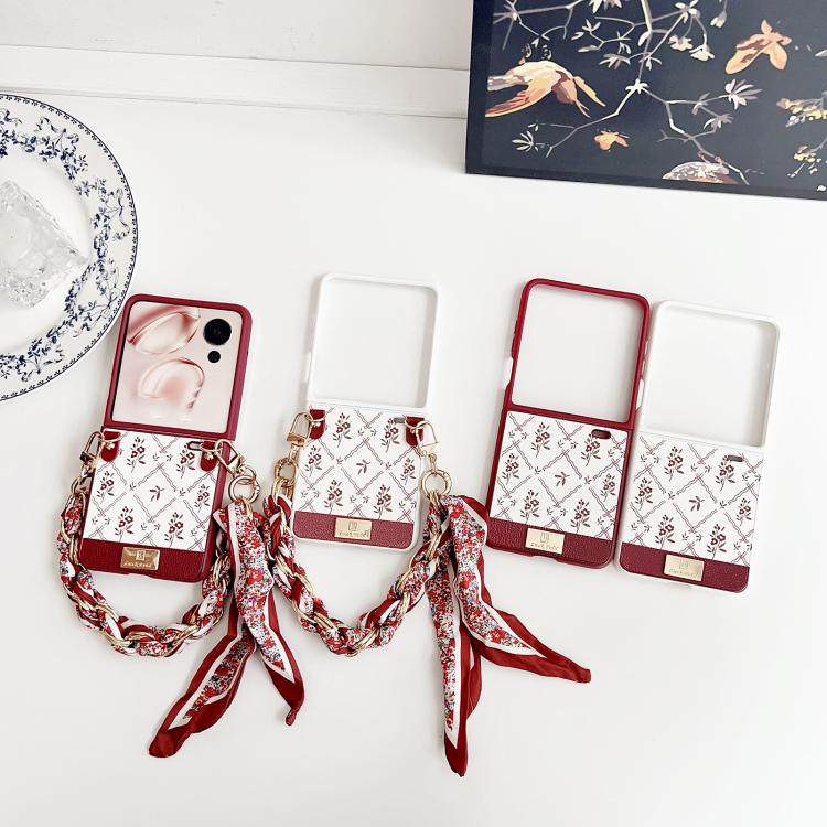 For Honor Magic V Flip Luck Flower Pattern TPU Phone Case With Strap