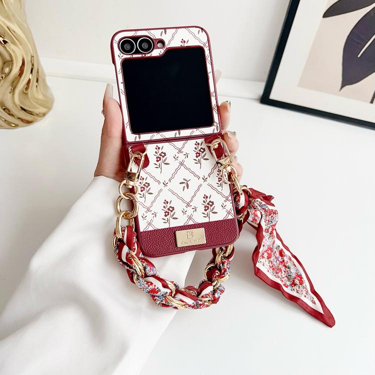 For Samsung Galaxy Z Flip5 Luck Flower Pattern TPU Phone Case With Strap