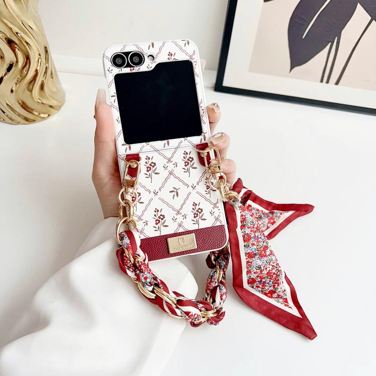For Samsung Galaxy Z Flip5 Luck Flower Pattern TPU Phone Case With Strap