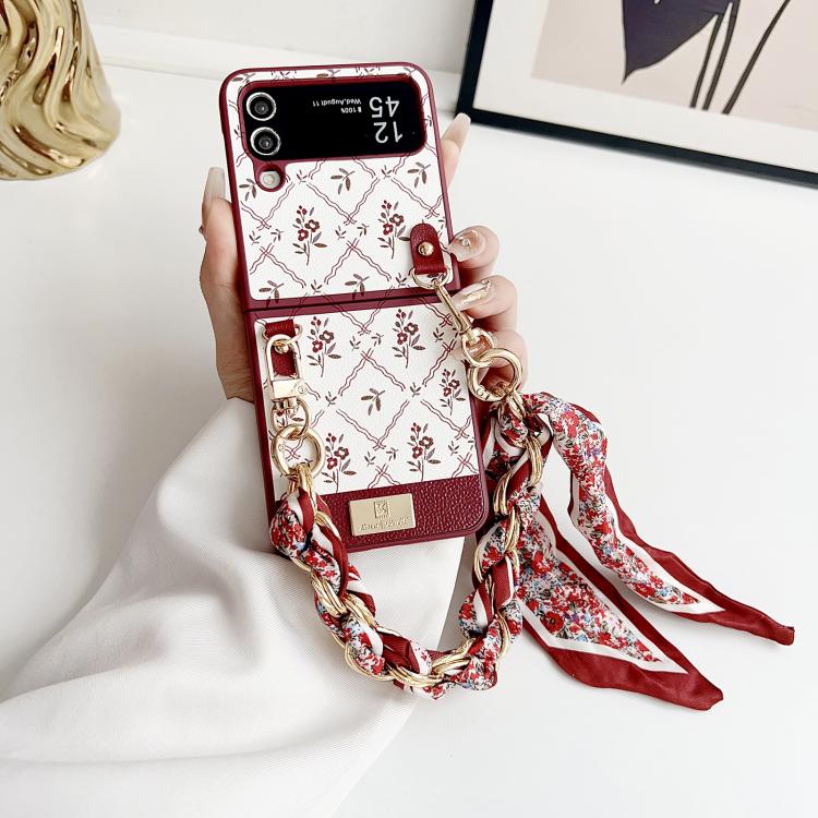 For Samsung Galaxy Z Flip4 Luck Flower Pattern TPU Phone Case With Strap