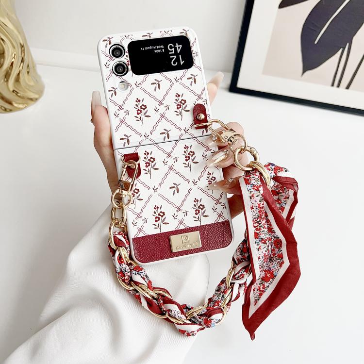 For Samsung Galaxy Z Flip4 Luck Flower Pattern TPU Phone Case With Strap